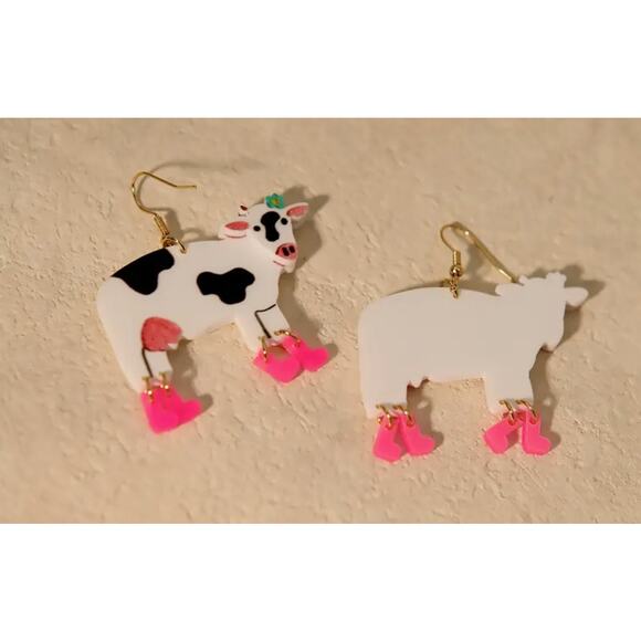 NEW Cow Rainboots Earrings Dangle Drop Farm Country - Picture 2 of 2